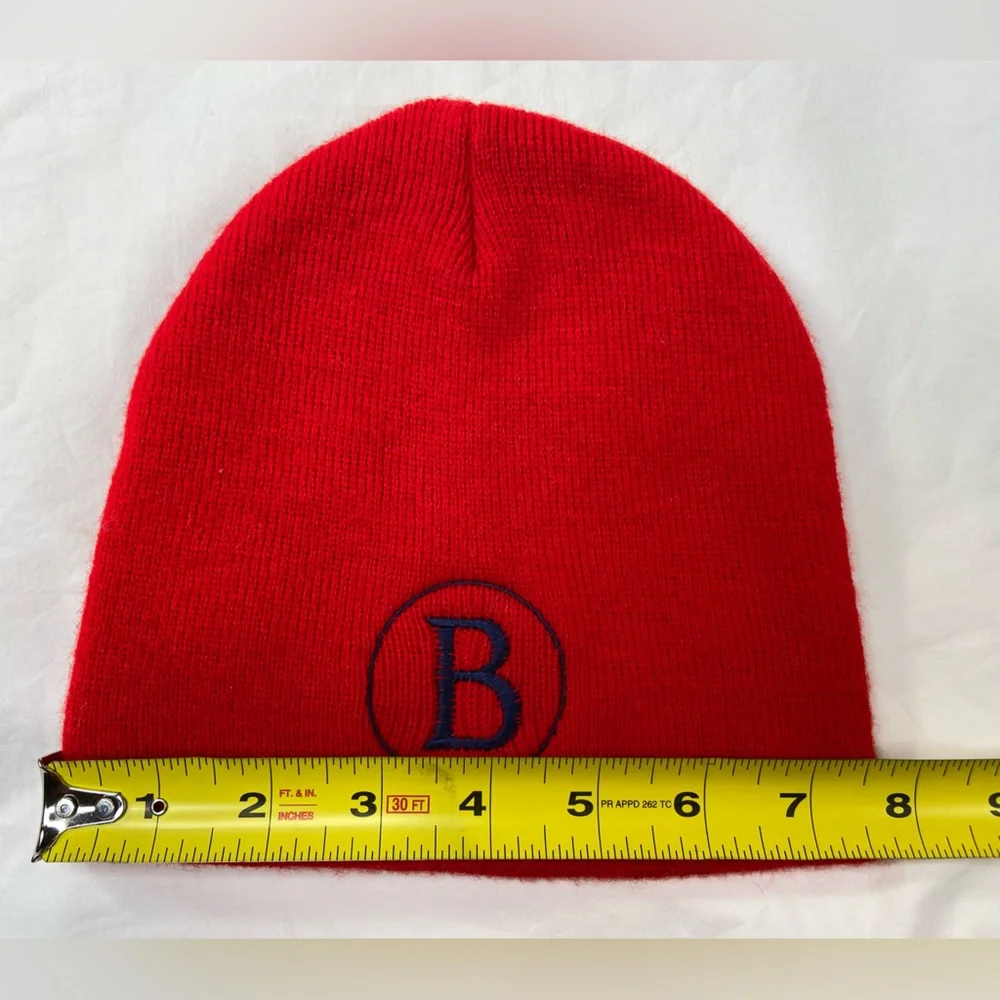 Red Knit Beanie with Blue 'B' Embroidery